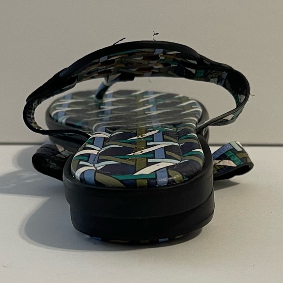 Tory Burch Millers Sandals Navy Basket -Weave Logo Green  7 🩴💚🤍 - Picture 9 of 12